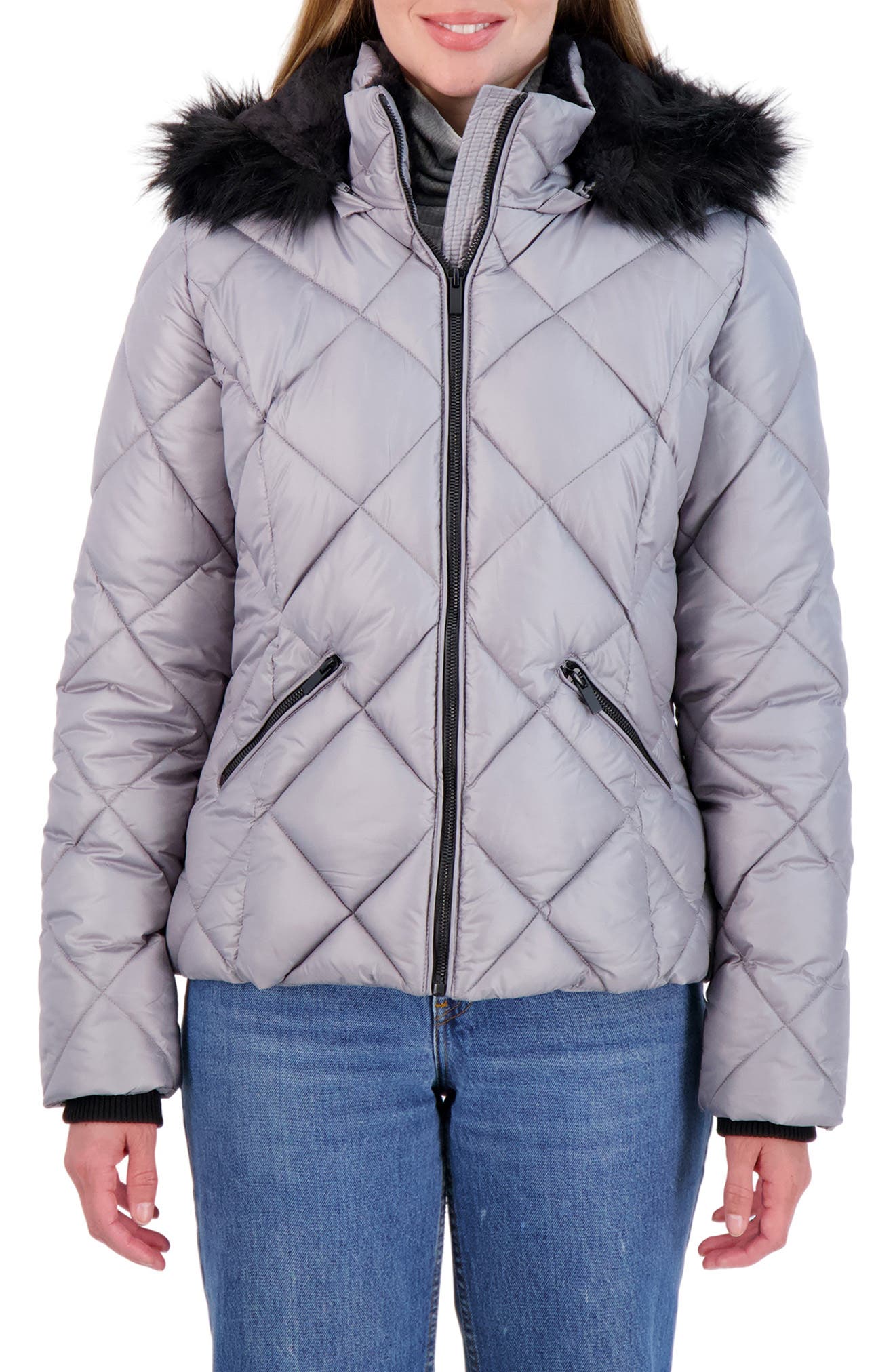 Womens Ladies Quilted Winter Coat Puffer Fur Collar Hooded Jacket Parka Size Womens Ladies Quilted Winter Coat Puffer Fur Collar Hooded Jacket Parka Size